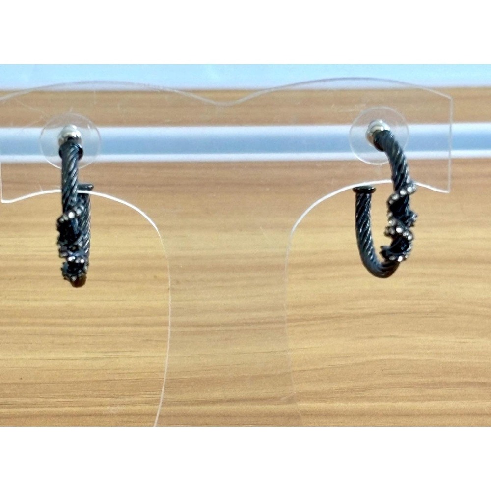 Hoop Earrings Gunmetal Crystal Accented Twisted Cable Style New with Tags
